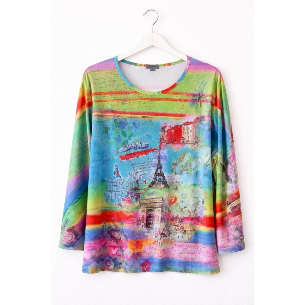 Caia Womens Graphic Top Size XL Multicolor Long Sleeve Stretch USA